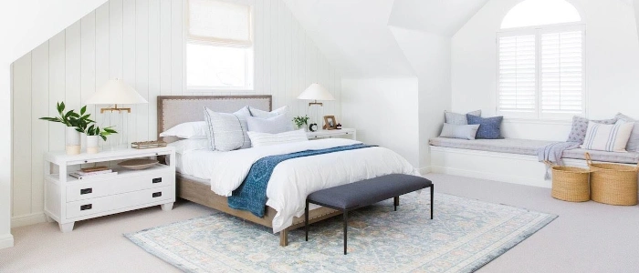 Modern bed area interior design with stylish décor