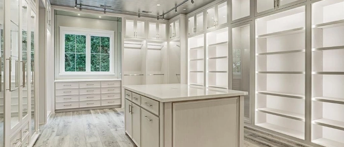 Modern closet renovation with organized storage design