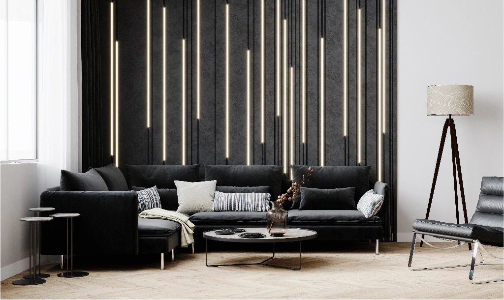 Decorative wall panels enhancing a living room interior.