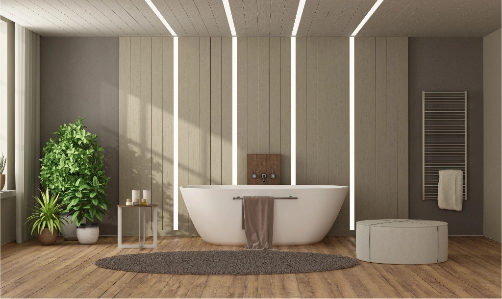 Waterproof washroom wall panels with modern texture and finish