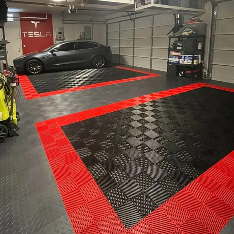 Interlocking rubber tiles in a modern Dubai garage