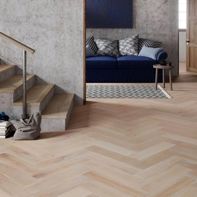 Modern vinyl herringbone flooring in stylish Dubai apartment