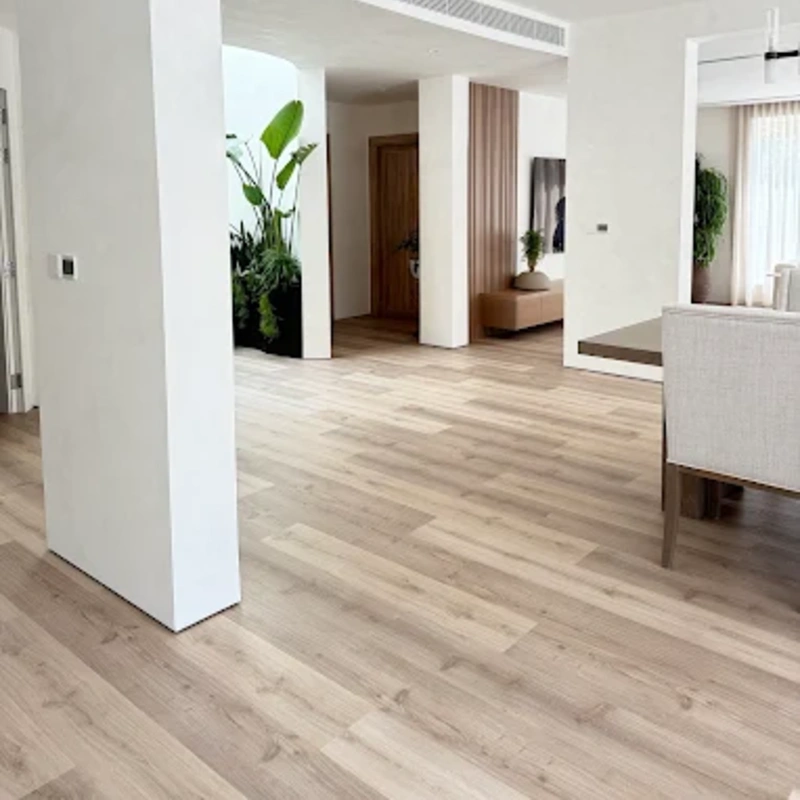 Textured solid wood flooring in Dubai living room