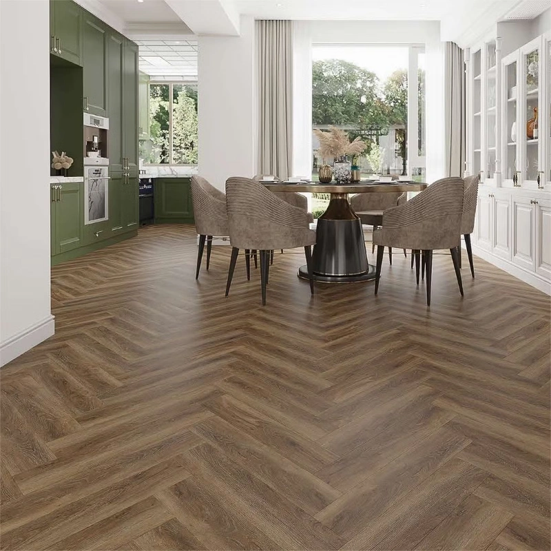 Vinyl herringbone flooring design in modern Dubai apartment