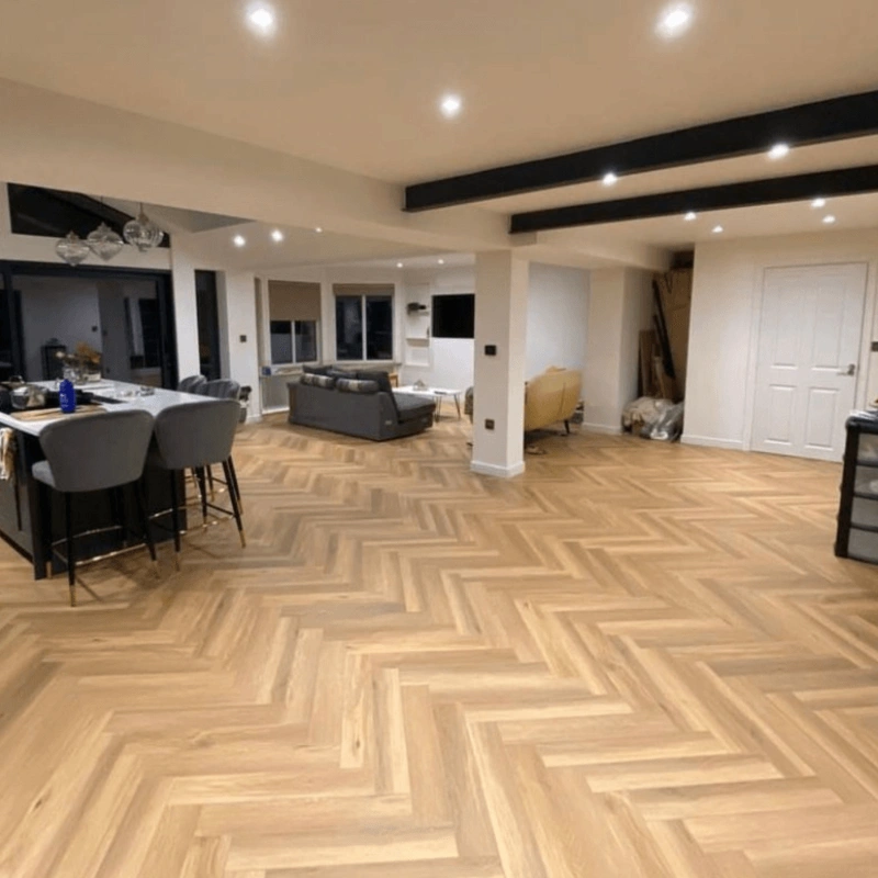 Waterproof herringbone flooring in Dubai modern bathroom