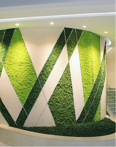 Vertical wall covered with artificial grass