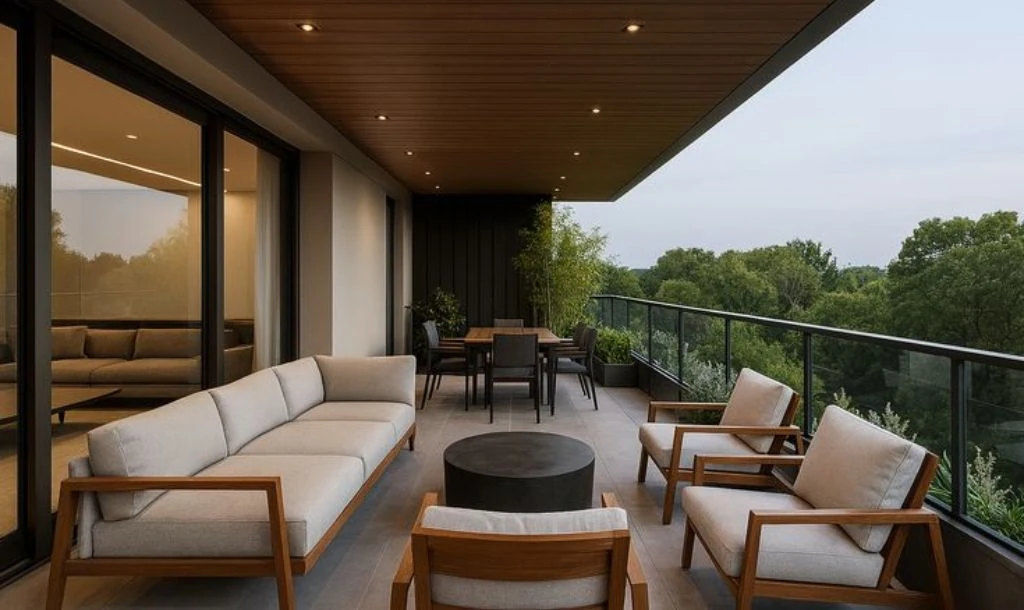 Balcony furniture set placed in outdoor space