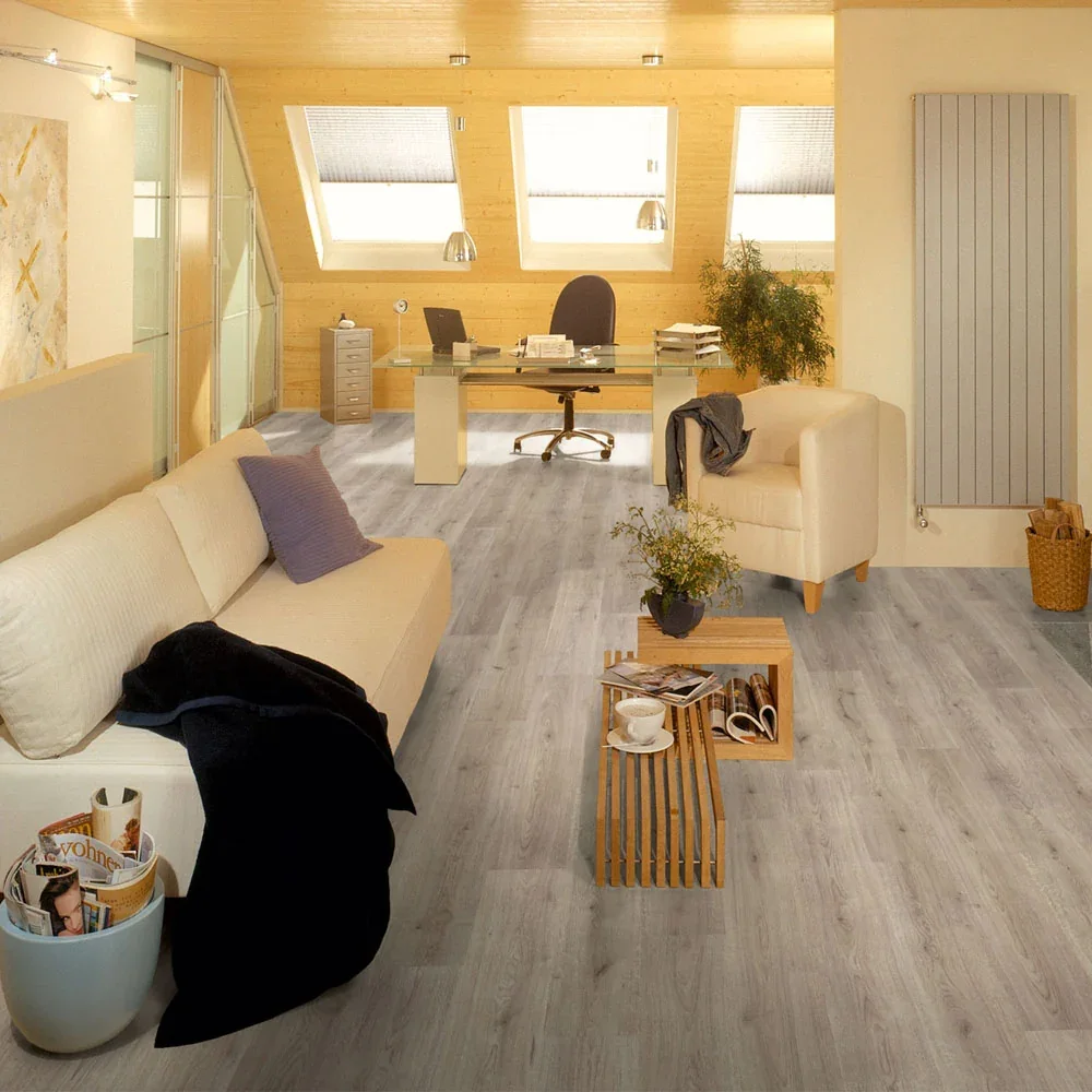 Trend Oak Grey D3126 Basic 6mm Laminate Flooring by Kronotex Trend Oak Grey D3126 Basic 6mm Laminate Flooring by Kronotex Trend Oak Grey D3126 Basic 6mm Laminate Flooring by Kronotex Wood Style Laminate Wood Style Laminate Realistic wood grain-effect laminate with a natural finish AC3 Rating AC3 Rating Perfect for domestic use, with a rating to prove it Domestic Rated Laminate Domestic Rated Laminate Super tough laminate, designed for everyday home use 6mm Thick Laminate 6mm Thick Laminate Super affordable but still looks great in the home Description The Trend Oak Grey Kronotex Basic 6mm Laminate Flooring has a mid grey look with a warm feel. Read More Specifications Thickness 6mm Style Wood Effect Pack Size (M²) 2.921m² Planks Per Pack 11 Plank Size 1376mm x 193mm Edges Flat - No Groove Installation System Easy to install - Click Xpress system - No Glue Needed AC Rating AC3 Reviews Delivery FREE Fast Delivery is available on orders over £249, some areas will require a surcharge. Please select your desired product from the drop down menu or from the swatches to see the stock status and estimated delivery timescale for your item. For more information on our delivery service and areas we deliver to please see our Delivery Page. Measuring Guide Use our Laminate Flooring Measuring Guide for help on how to install your new laminate flooring. Please see our Engineered Wood Flooring Guide for help on this particular type of flooring. Trend Oak Grey D3126 Basic 6mm Laminate Flooring